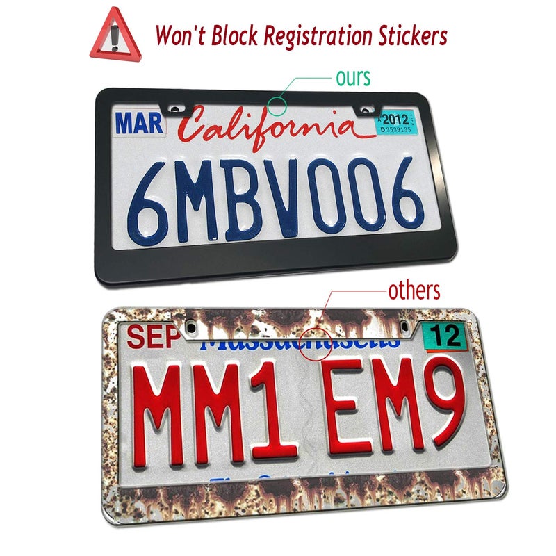 Aootf Anti Theft License Plate Frame- Tamper Proof Black Aluminum Car Tag Holder, 2 Pack Heavy Duty Universal Cover for Front and Rear, Stainless Steel Lock Security Screws(Self-Tapping), Nuts, Caps - Image 3